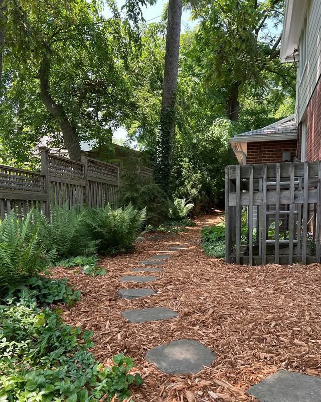 Mulched garden path with stepping stones